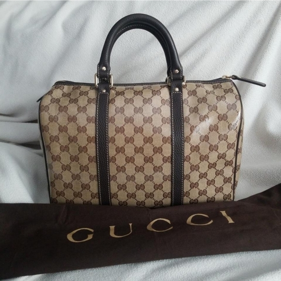 NWOT Authentic Gucci GG Monogram Supreme Crystal Joy Boston Satchel Bag - Picture 2 of 11